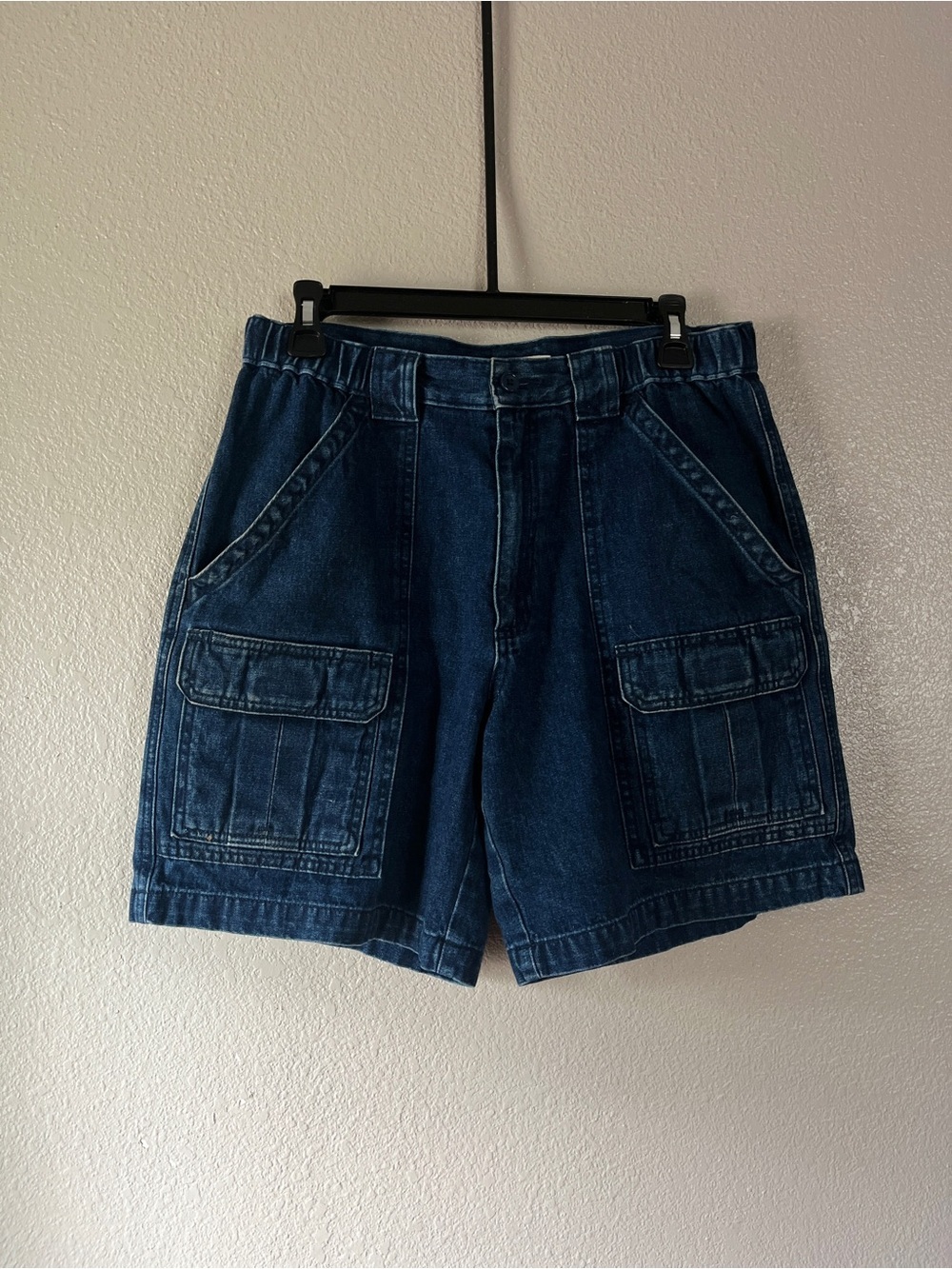 Savane Dark Blue Denim Cargo Shorts with Front Flap Pockets